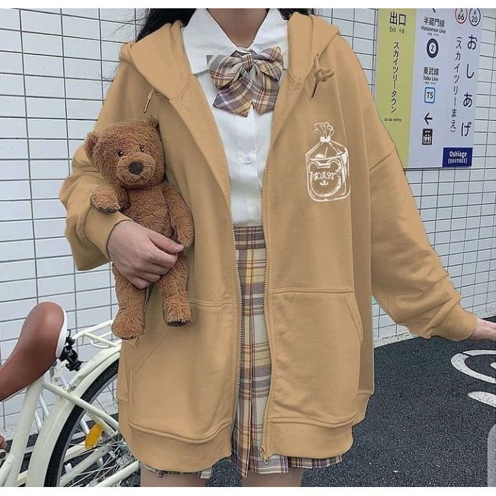 Sweater Hoodie Wanita Cewek Termurah Berkualitas Kekinian Keren Kece - Toast Hodie Zipper