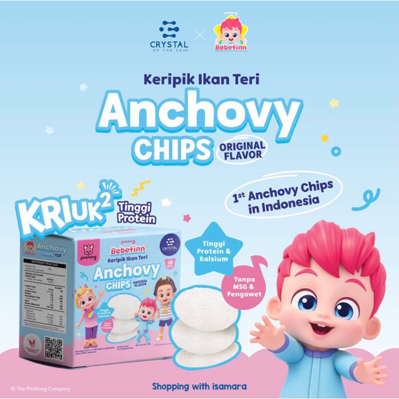 

Crystal of the Sea | Pinkfong Bebefinn Anchovy Chips Snack / Keripik Ikan Teri Rasa Original / Kerupuk untuk MPASI / Kerupuk Anak Non MSG / Krupuk Kalsium Tinggi / Camilan Sehat Tanpa Tepung Gluten Free / Jajanan Cemilan Bayi / Finger Food Bergizi