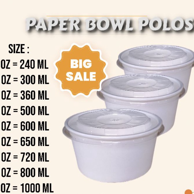 FG2 Paper Bowl Polos  per 5 pcs  Cup Bowl Rice Bowl Mangkuk Mangkok Tutup 8oz 1oz 12oz 17oz 2oz 22oz