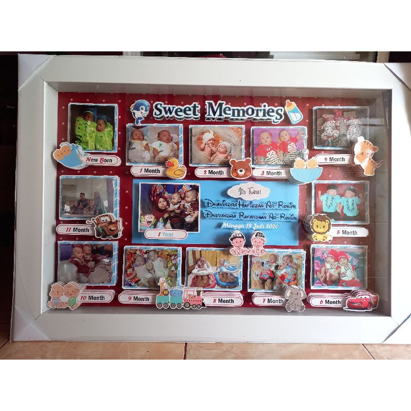 Bingkai scrapframe 40x60 cm, figura 3d, pigura 3d, pop up frame Biodata anak mulai 0-12 bulan