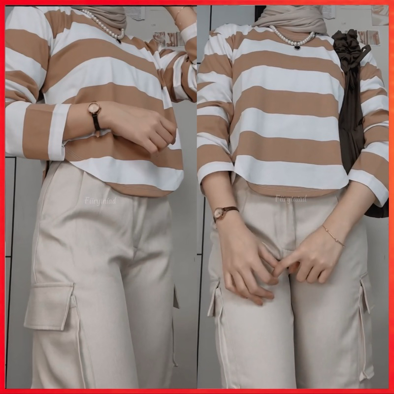 PARIROO KAOS LENGAN PANJANG MOTIF BIG STRIPE GARIS MODEL OVAL BAHAN KATUN ADEMI NYAMAN / KAOS GARIS 