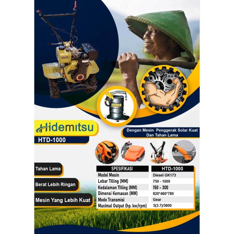 Mesin Cultivator Traktor Bajak Sawah Diesel Honda Hidemitsu HTD1000 / Mesin Traktor Bajak Sawah