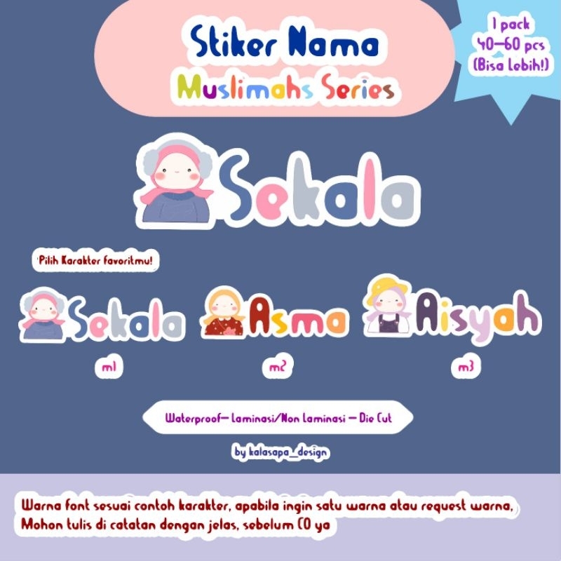 

Stiker Nama 40-60 pcs (Muslim & Muslimah Series)/Stiker Nama Custom/Stiker Alat Tulis Sekolah/Stiker Tumbler dan Bekal