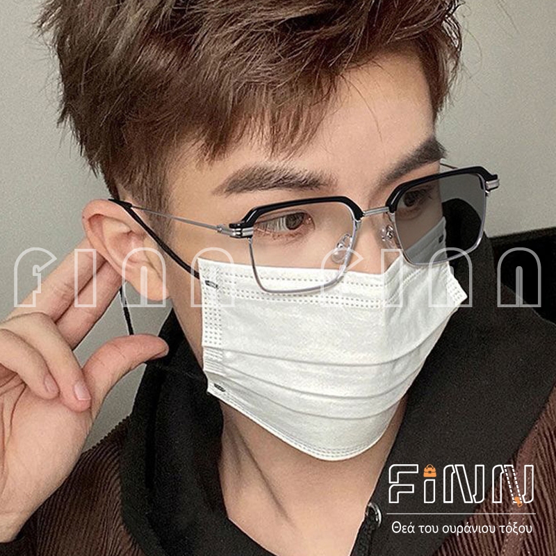 Finn - Kacamata Photocromic Pria Kaca Mata Hitam Kotak Eyeglasses Semi Rimless Fashion Aksesoris