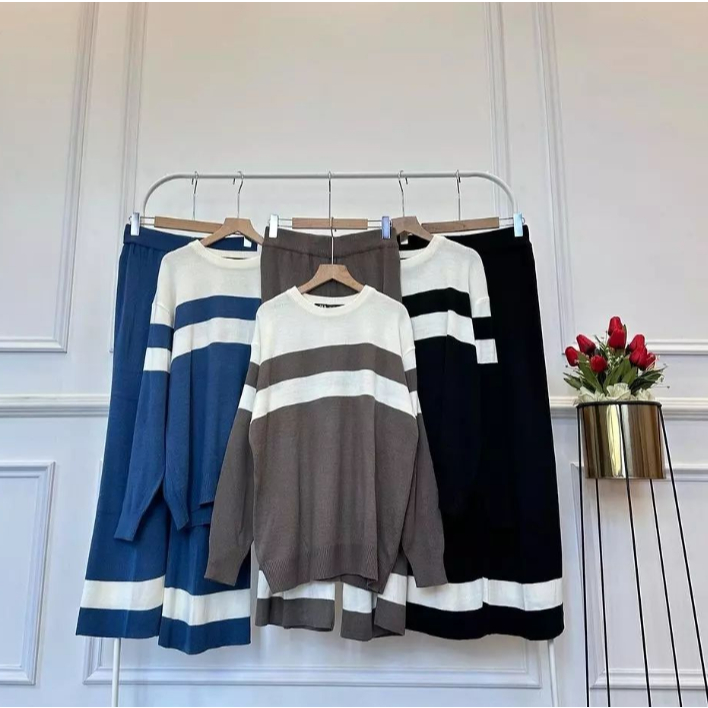 Raisha Set Bahan Knit Baju Setelan Wanita Terbaru 2024 Yng Viral Setelan Viral Tiktok Atasan Wanita 