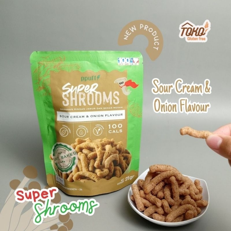 

Ppuff Super Shroom Snack Gluten Free Diet Special Need Camilan Vegetarian Rasa Sourcream Onion 25 gr