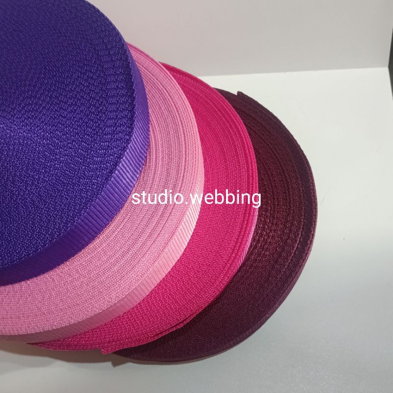 studio.webbing - webbing nylon 2.5cm (bisban nylon) webbing tas, warna ungu, pink, fuschia, maroon