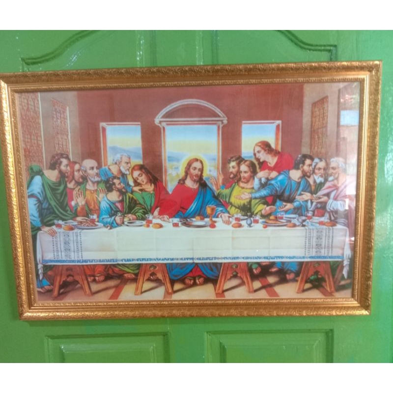 Bingkai kaca Perjamuan Kudus uk 45 x 70 cm