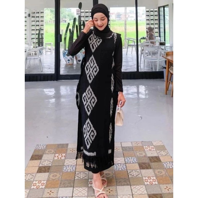 TORA VEST WANITA TENUN ETNIK PANJANG TANPA LENGAN. ROMPI / OUTER
