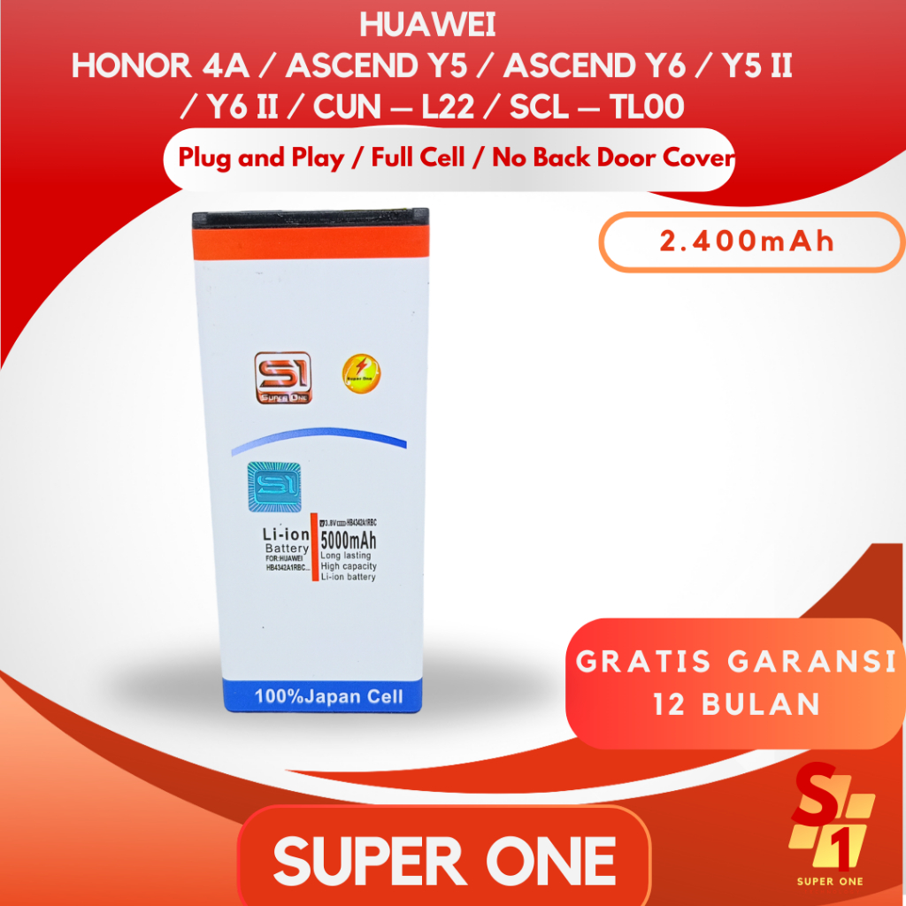 Super One - Original Baterai Huawei Honor 4A / Ascend Y5 / Ascend Y6 / Y5 II / Y6 II / Cun – L22 / S