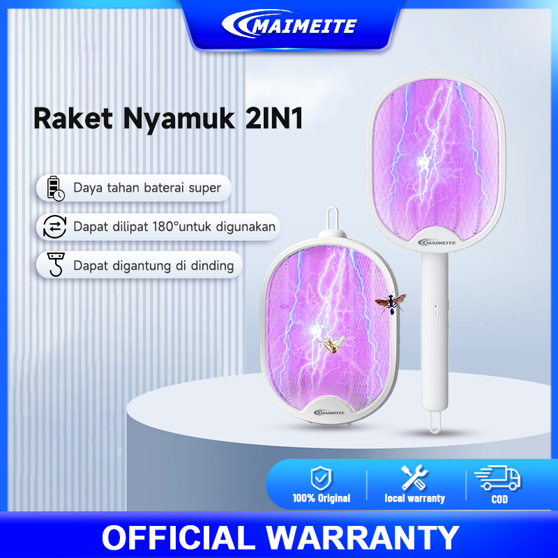 MAIMEITE Raket Nyamuk Multifungsi Perangkap Nyamuk 2 in 1 Dapat Digantung Tidak Berisik