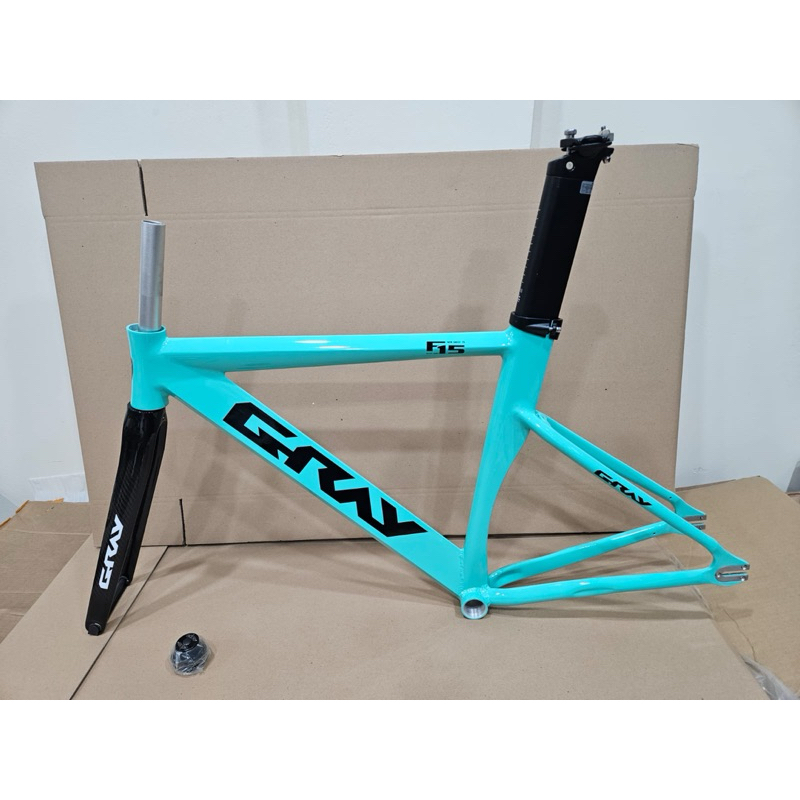 Framset Fixie GRAY F15 Warna Bianchi-Hitam Bahan Aluminum Alloy dan Carbon
