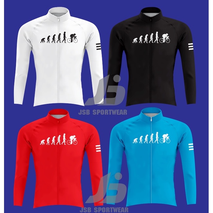 JERSEY SEPEDA ROADBIKE LENGAN PANJANGPAKAI KANTONG DAN RESLETING DESIGN EVOLUTION WARNA HITAM MERAH 