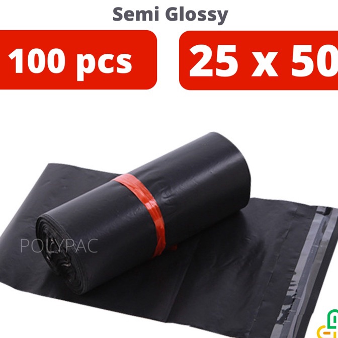 

Unggul Plastik Polymailer Hitam Semi Glossy LDPE 25x5 isi 1 Bungkus Plastik Packing Online Lem