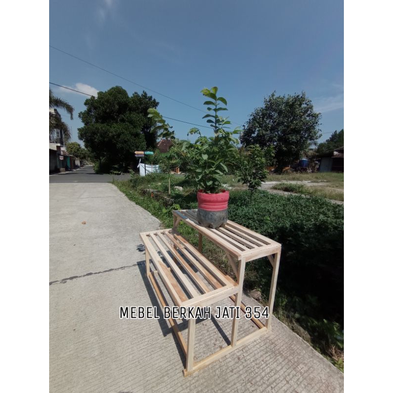 rak susun pot bunga (2 susun)  bahan kayu jati