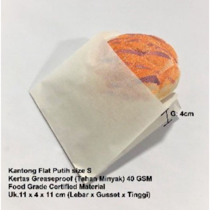 

HJ6 1 Pcs Kantong kertas flat putih tahan minyak 11 x 4 x 11