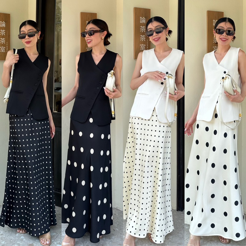 Pokadot Silk Satin Skirt / silk satin skirt