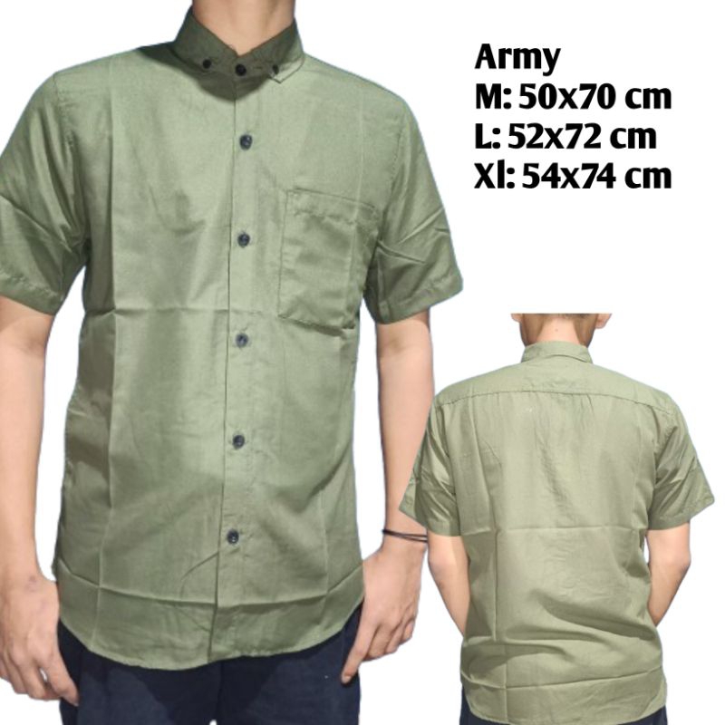 KEMEJA HIJAU ARMY MEREK HURLEY/ HEM POLOS PRIA HIJAU ARMY PENDEK DEWASA