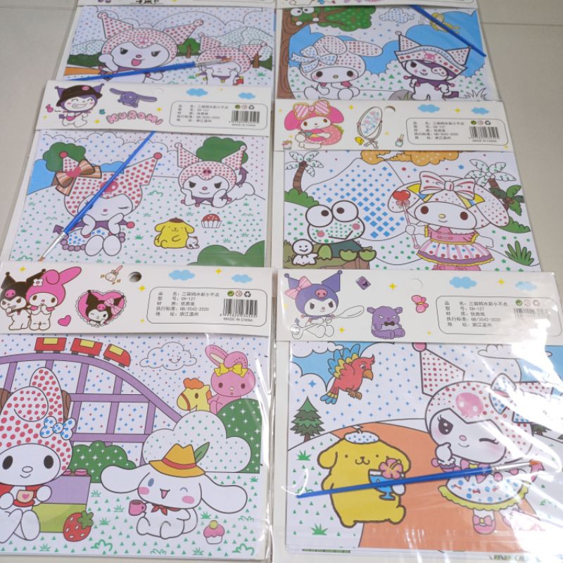 

Coloring page mewarnai dot isi 5 lembar sanrio KUROMI POMPOMPURIN MY MELODY CINNAMOROLL