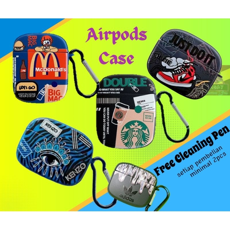 Airpods Case 1 2 3 pro 2 Model KENZO, Starbucks/Starbuck, Mcd, Nike, Adidas, Nasa <<<TERMURAH>>> DAP