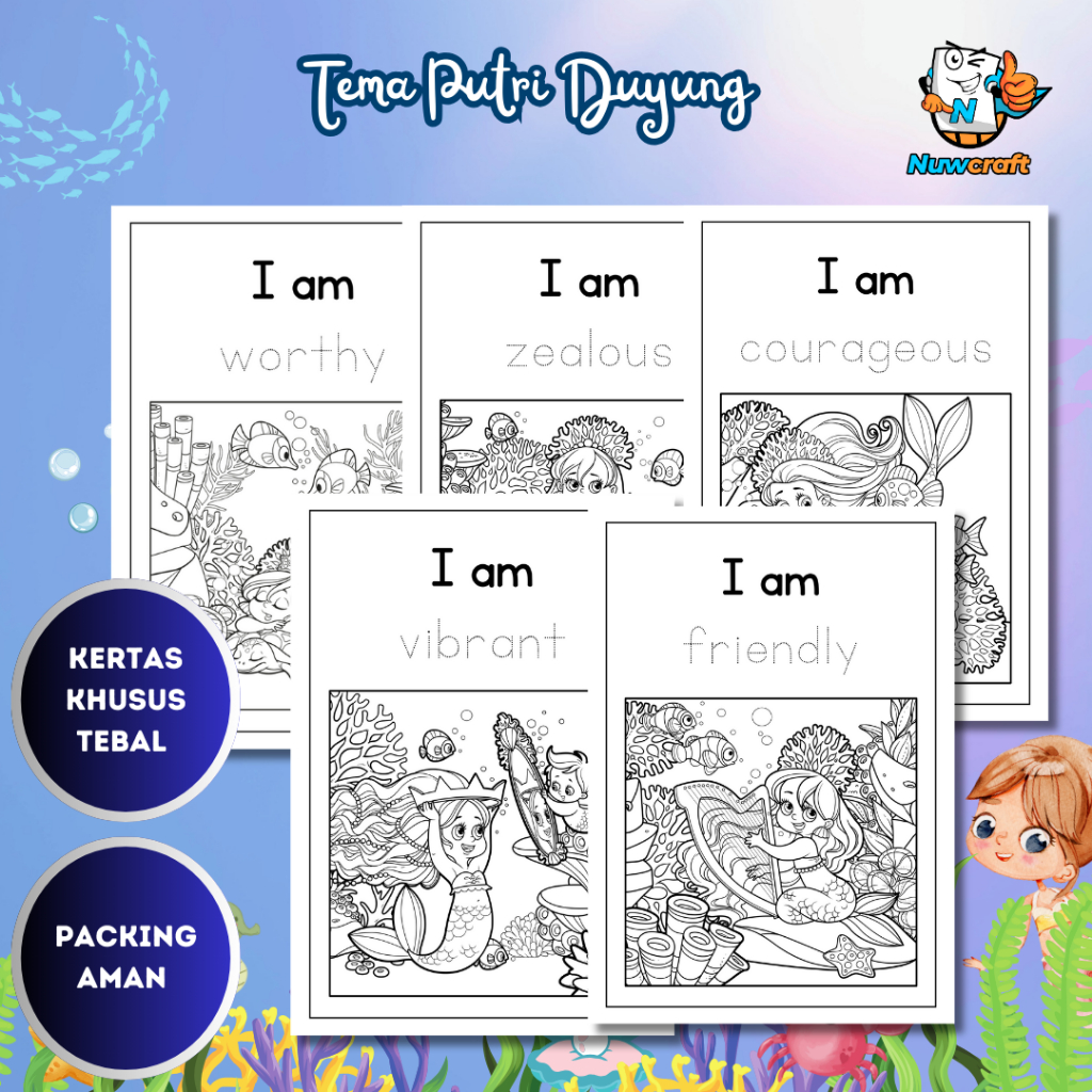 Nuwcraft KERTAS MEWARNAI / COLORING / KERTAS GAMBAR / MEWARNAI PUTRI DUYUNG / KERTAS MEWARNAI ANAK P