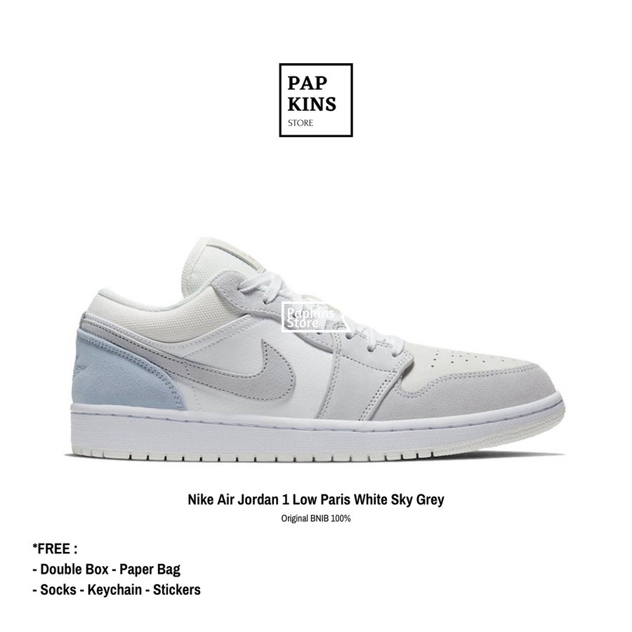 Sepatu Nike Air Jordan 1 Low Paris White Sky Grey Original BNIB
