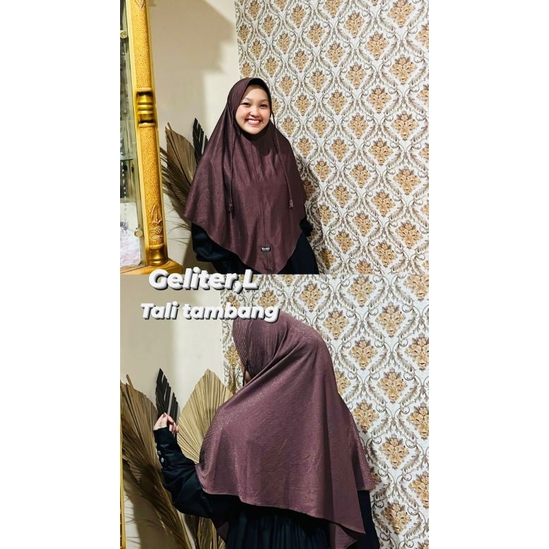 Hijab bergo tali tambang L Gliter/ hijab instan motif glowsy