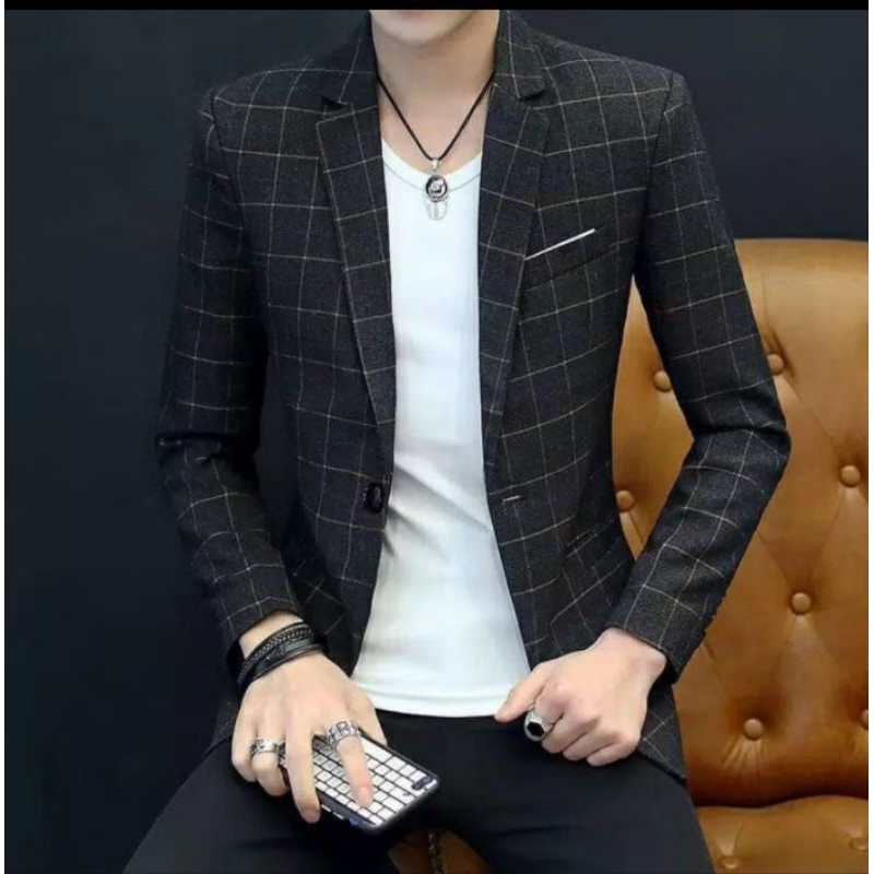 BLAZER PRIA SEMI WOL MOTIF KOTAK / JAS BLAZER KEREN / JAS PRIA / JAS FORMAL