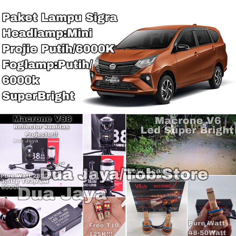 Paket Lampu Mobil Sigra Led Headlamp Mini Projie Atau Projector Foglamp SuperBright