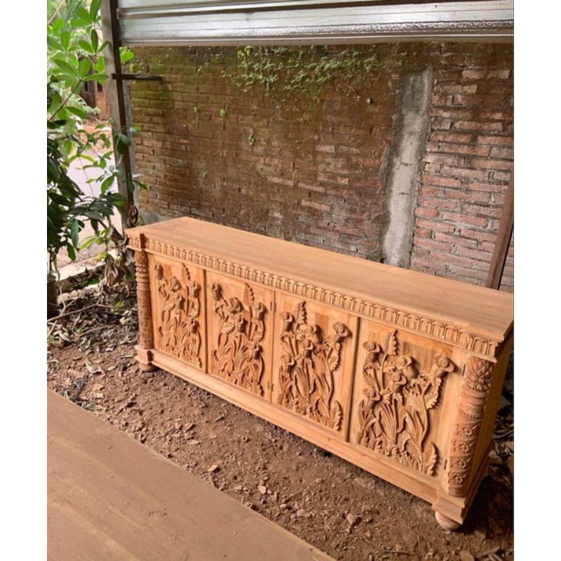 Bufet Taman Hias Ukir Klasik Kayu Jati Jepara