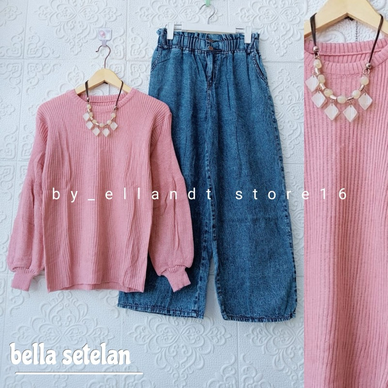 Setelan Wanita Rajut Tangan Balon Dan Celana Kulot Ks