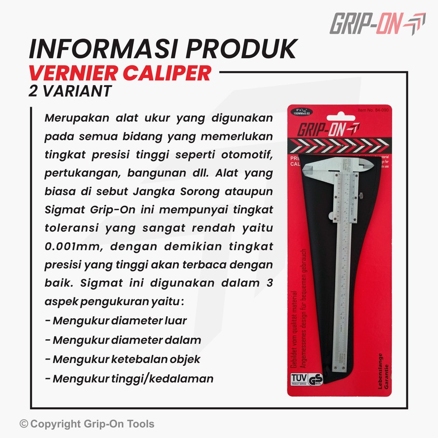 GRIP ON Vernier Caliper 6" Sigmat Jangka Sorong