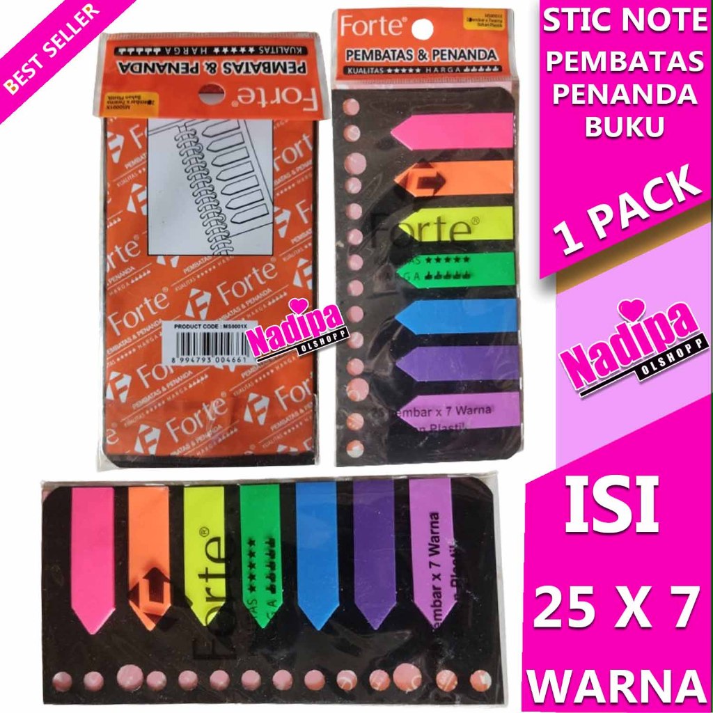 

STIC NOTE STICK NOTE PENANDA PEMBATAS BUKU 1 PACK 25 LEMBAR X 7 WARNA nadipa olshopp