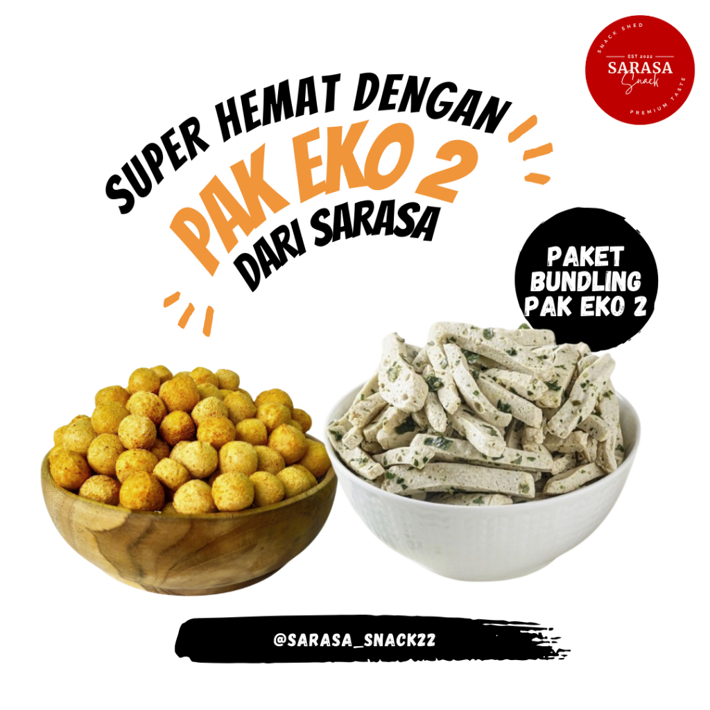 

PAKEKO 2 Sarasa Snack Basreng Original Extra Daun Jeruk 250 gr & Tahu Bulat Mini Kering Pedas 200 gr