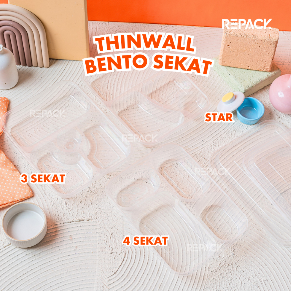 Thinwall Sekat / Kotak Makan BENTO Thinwall 3 sekat / 4 sekat / kotak makan plastik / Thinwal Bento