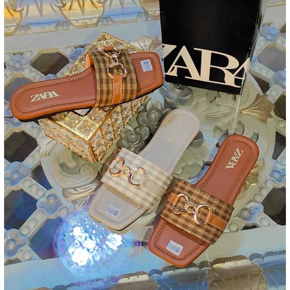 SANDAL SELOP ZARA RAJUT FLAT PREMIUM KEKINIAN KOREAN STYLE KODE A16B