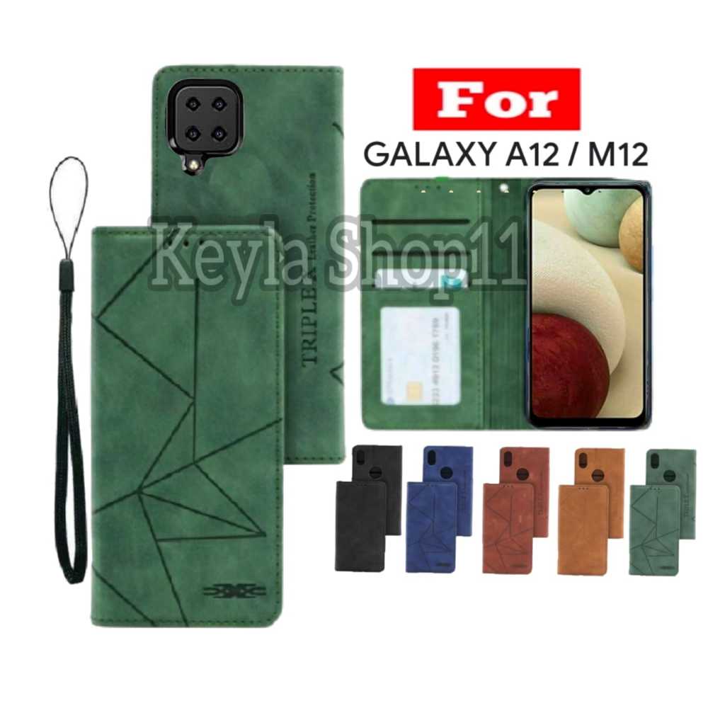 Case Flip Magnet For SAMSUNG GALAXY A12/M12  Flip Cover Leather Premium Dompet Motif Casing HP