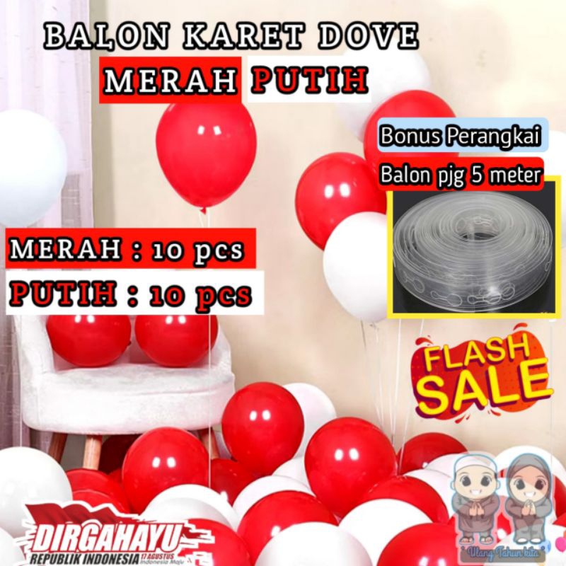 Balon karet Merah putih isi 20 pcs, balon Dove merah putih,balon merah putih,balon Agustusan,balon k