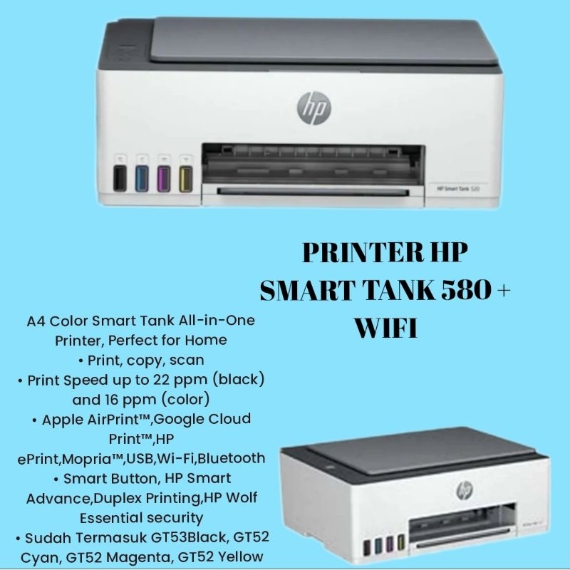 Printer HP Smart tank 580 Wireless All-in-one printer HP 580