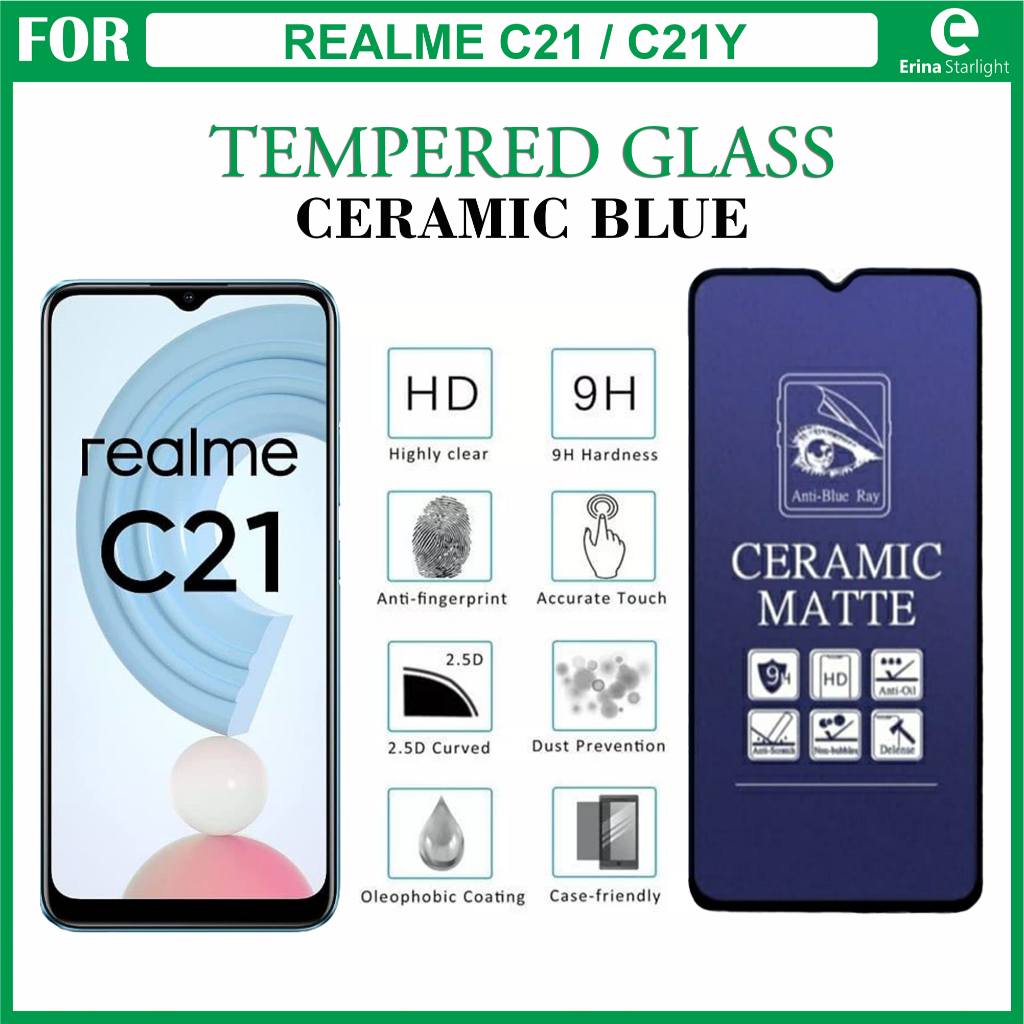 Tempered Ceramic Blue Matte Realme C21 C21Y Anti Gores Anti Radiasi Minyak Full Layar