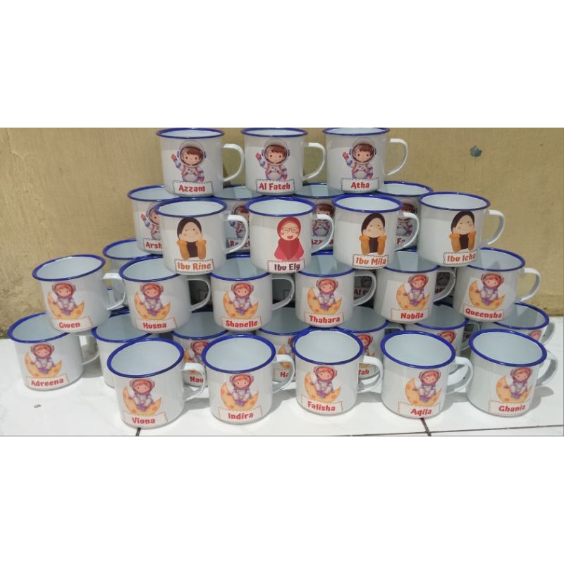 Souvenir mug cangkir enamel custom /hampers lebaran/kado guru /souvenir perpisahan