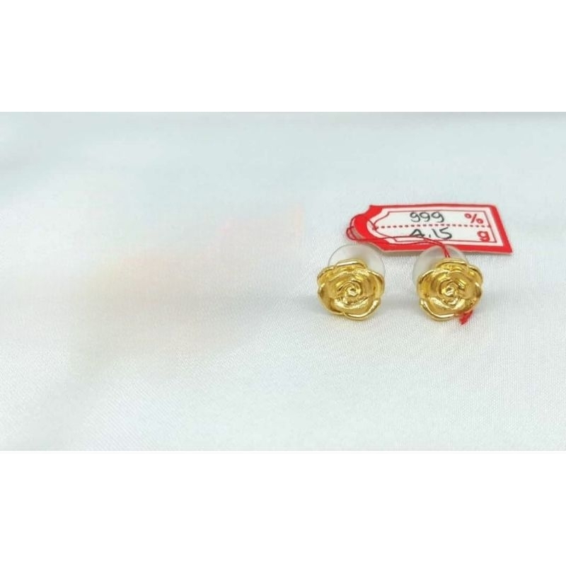 Anting emas 24k bunga mawar mekar