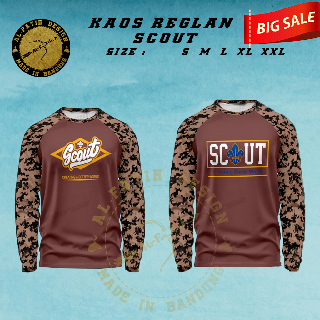 BAJU KAOS LORENG PRAMUKA KATUN SCOUT RAGLAN SABLON BDU LAPANGAN PDL LENGAN PANJANG MURAH