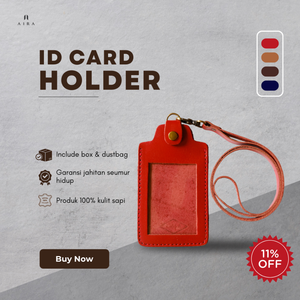 

ID Card Holder Kulit Asli Landyard Kulit Sapi Nametag Kekinian