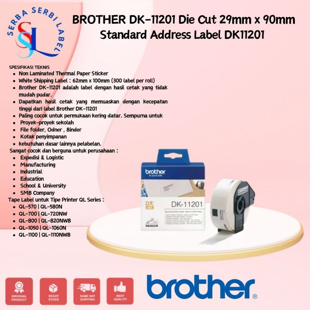 

BROTHER DK-11201 Die Cut 29mm x 90mm Standard Address Label DK11201