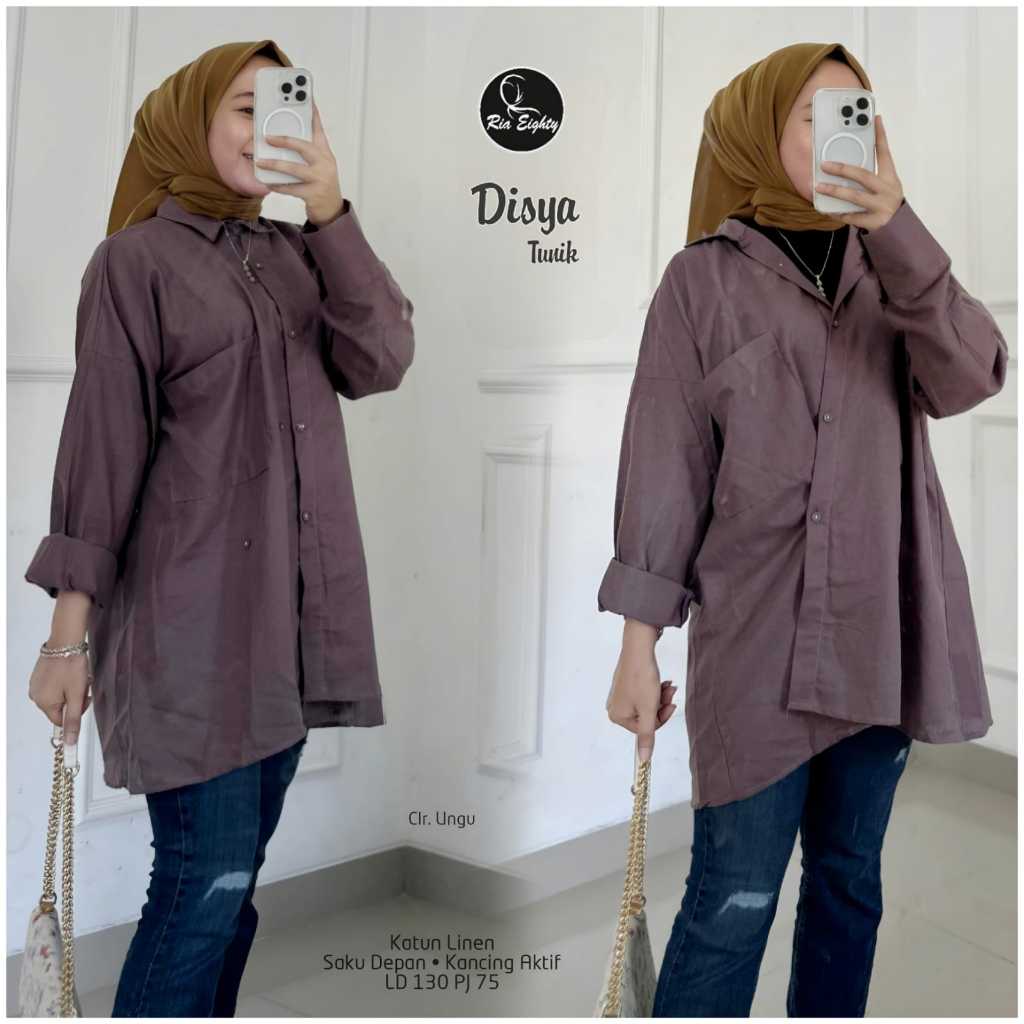 Disya Jumbo Tunik Atasan | All Size Ld 130 Bahan Katun Linen | Ria Eighty 157