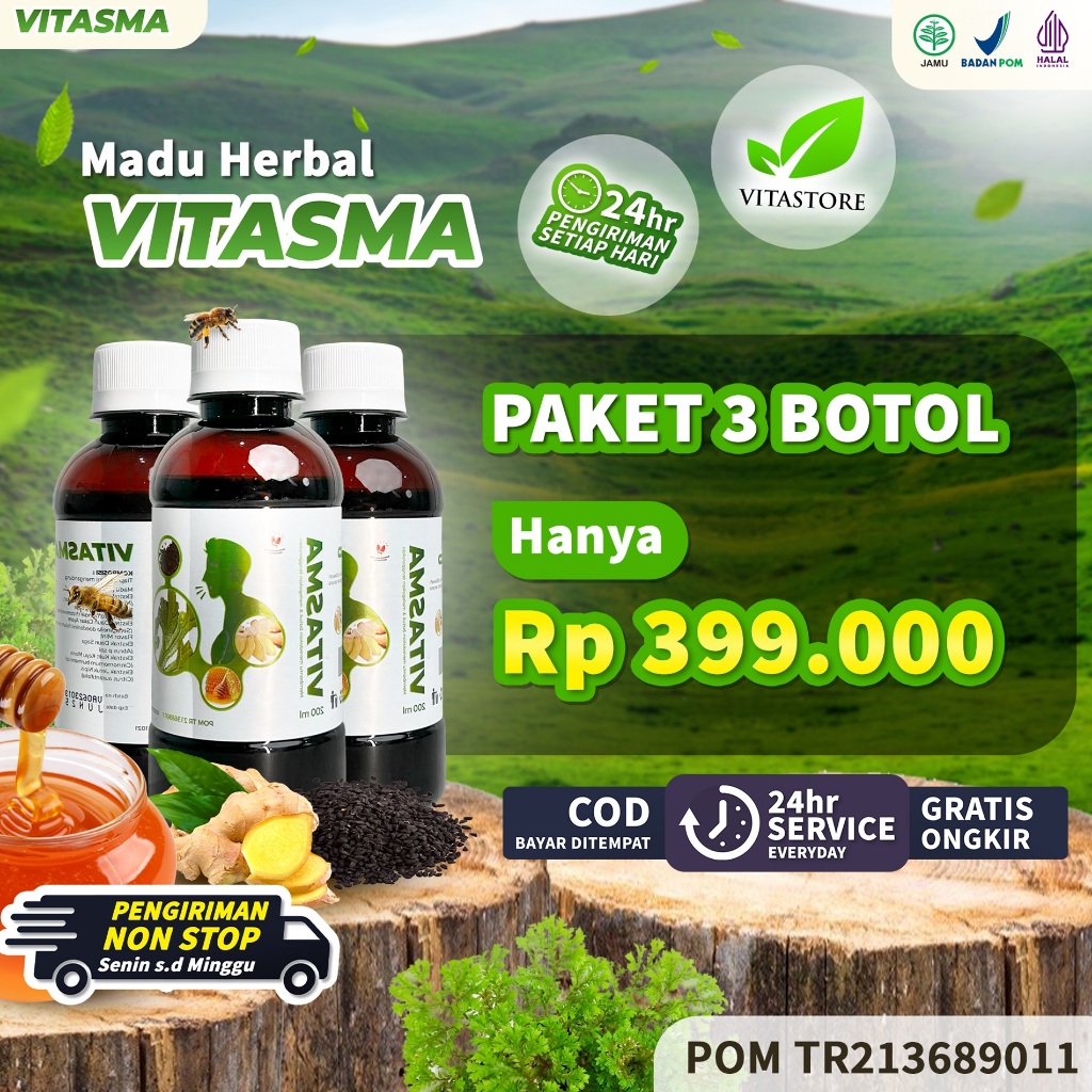 PAKET AMPUH 3 BOTOL - Madu Vitasma Madu Vitasma Asli Obat Batuk Obat Sesak Nafas Bronkitis Sinusitis