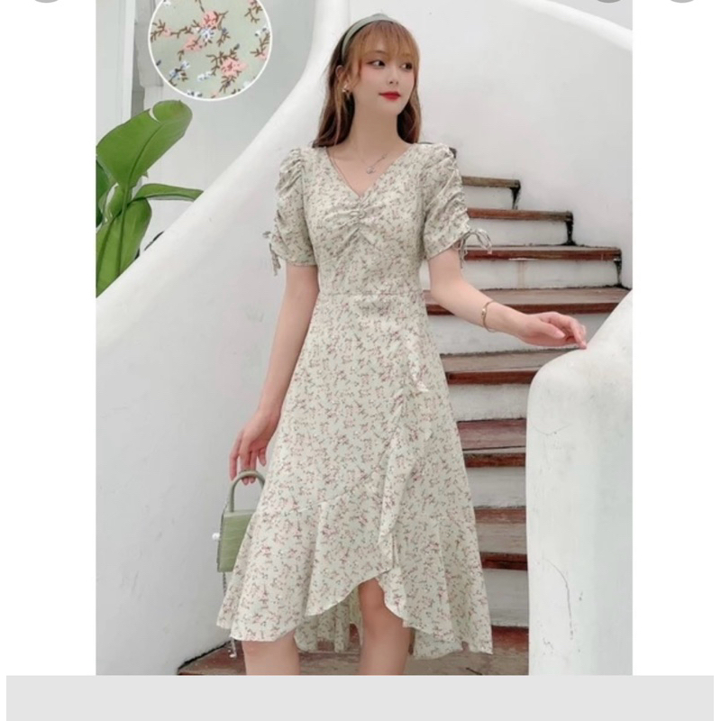 Midi Dress Korea Sage Vintage floral Preloved