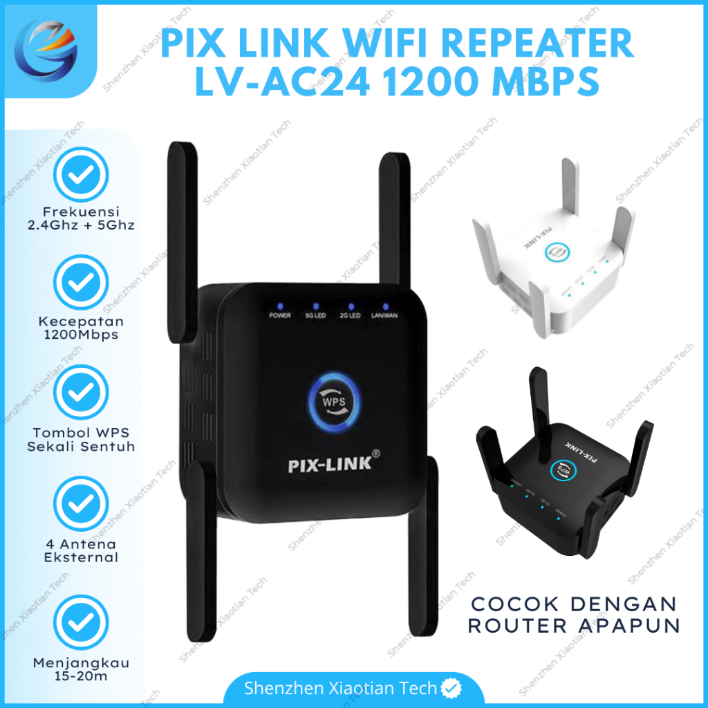 PIX LINK WIFI REPEATER 1200MBPS 2.4G + 5G LV-AC24 Wireless Wifi Range Extender Router Penguat Sinyal