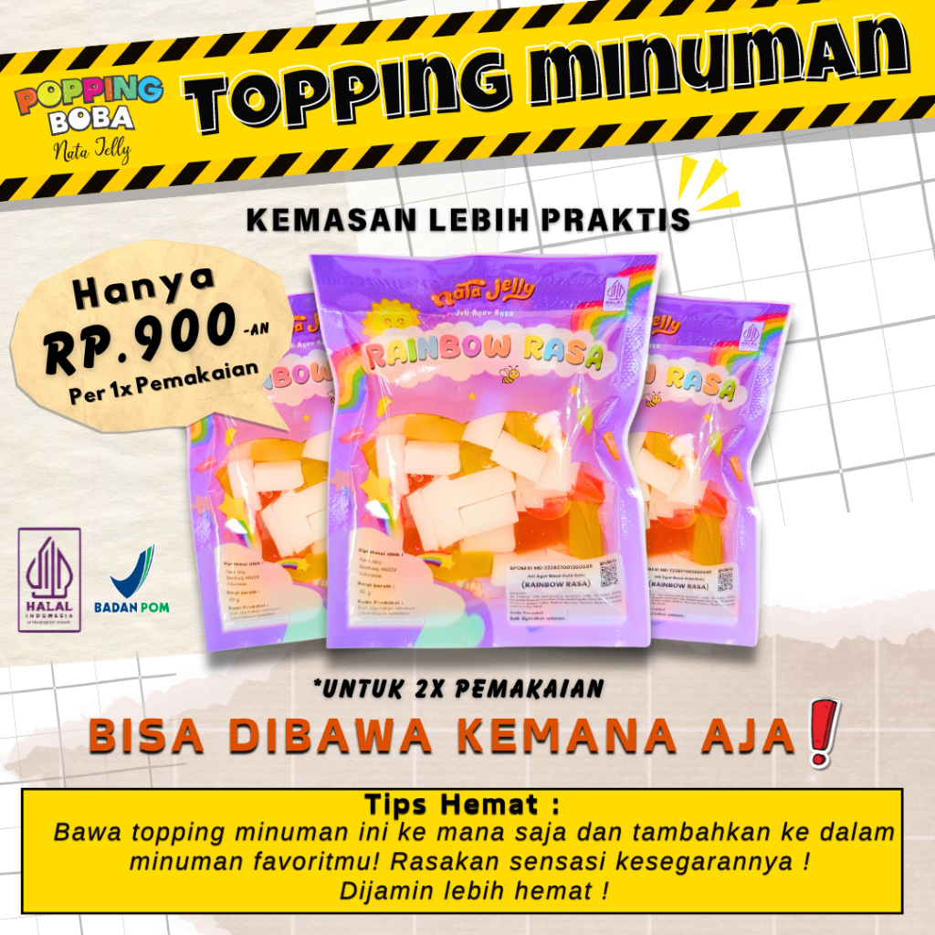 

QQ Jelly | Rainbow Jelly 40 gr | Tropical Jelly | Topping Minuman - Popping Boba Nata Jelly